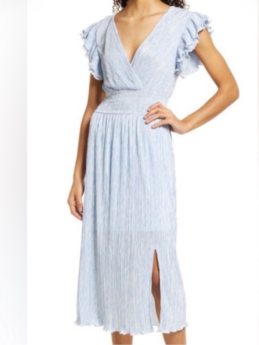 Chelsea 28 Blue Midi Dress Flutter Sleeve Side Slit Prairie Womens XS